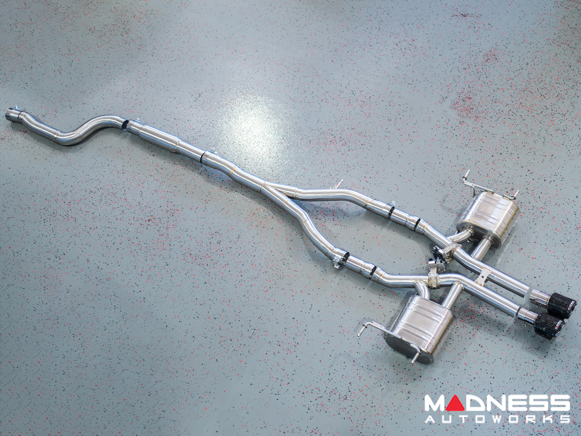 Jaguar F-TYPE Performance Exhaust System - MADNESS - 2.0L Turbo - Center Exit - Electronic Valve Design - Forged Carbon Fiber Exhaust Tips